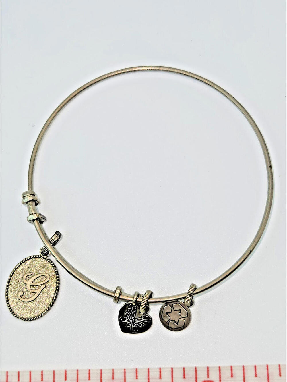 Goldtone Adjustable Bangle Initial "G" Charm Bracelet ~ Gift Idea!